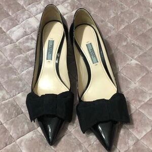 Prada Black Heels with Bow Accent